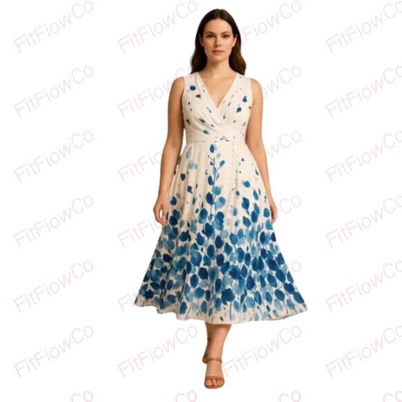 Dresses & Skirts - 💗Floral Gradient Midi Dress Sleeveless Fit & Flare  Blue Print  Size XL NWT